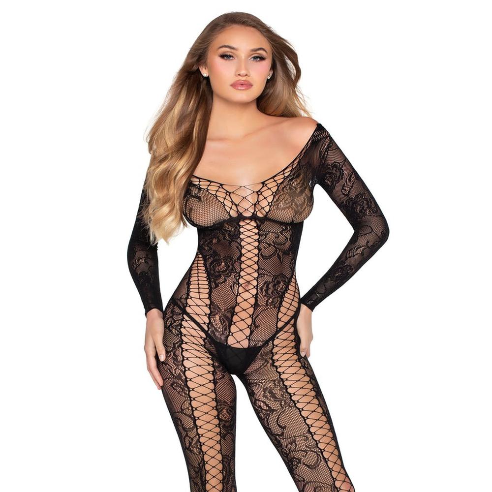 Leg Avenue - Lace Crotchless Lingerie Bodystocking - Noir